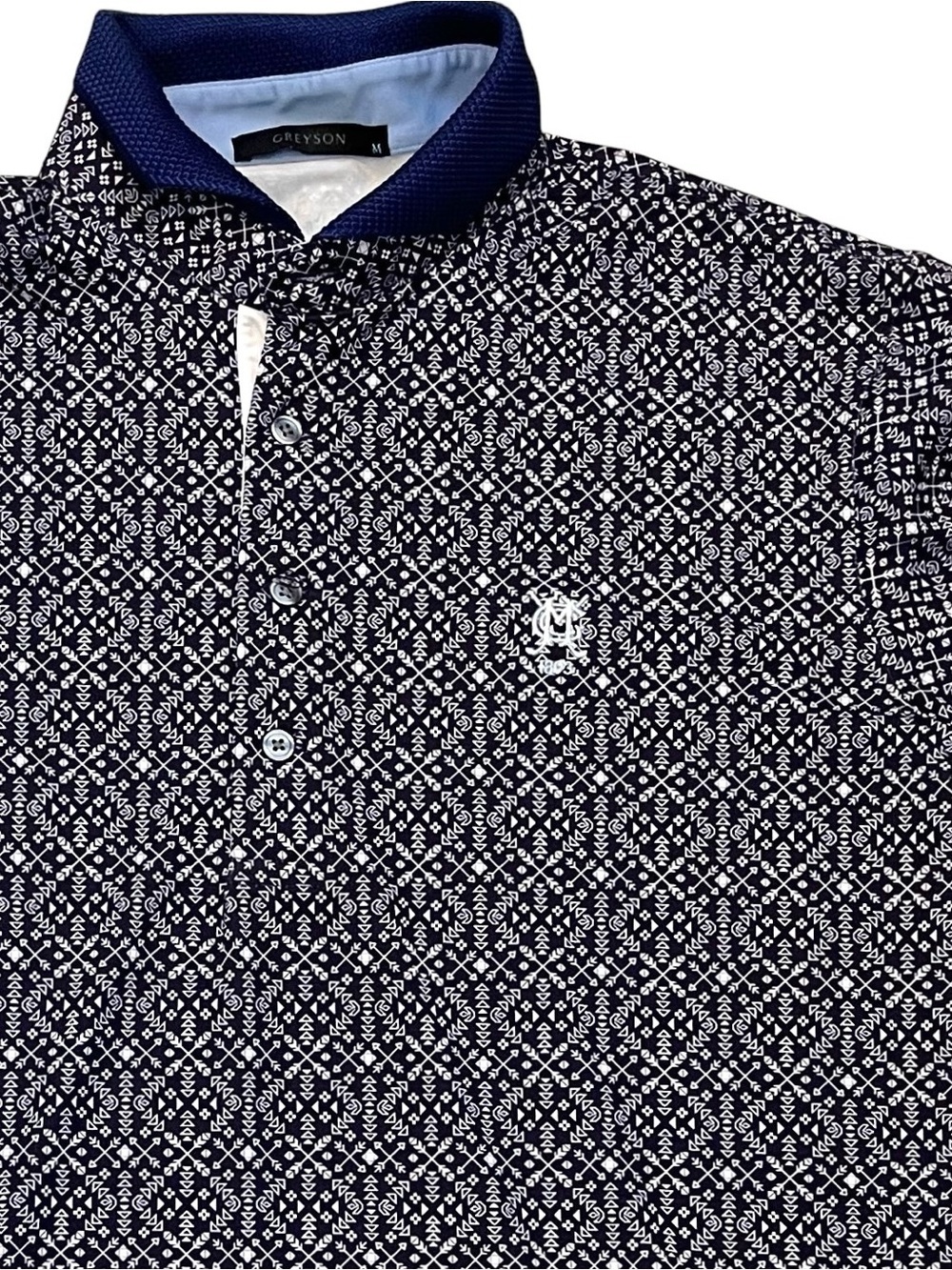 Greyson Montclair Golf Club Polo Medium Navy Patterned Performance Golf Shirt